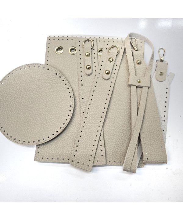 PARÇA DERİLİ KOVA ÇANTA SETİ (ALAÇATI MODEL) BEJ