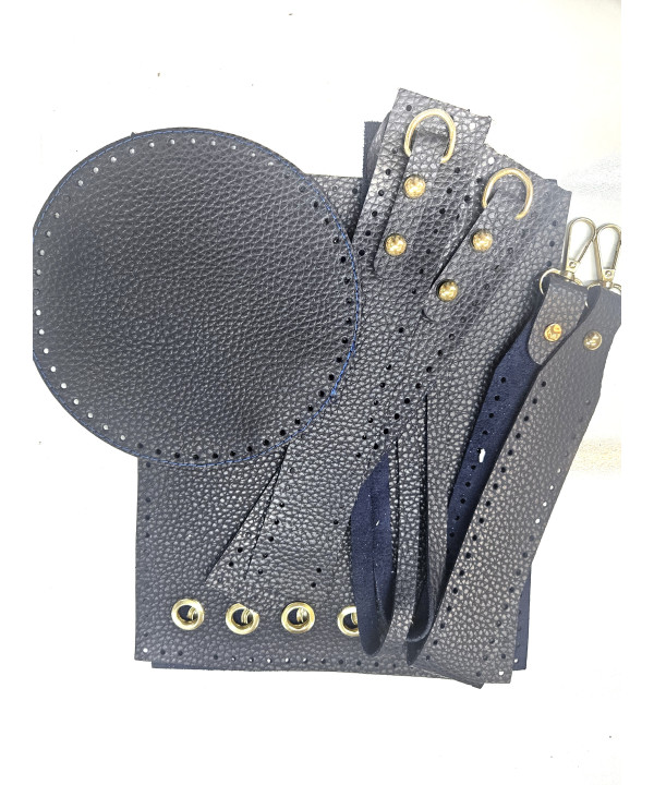 PARÇA DERİLİ KOVA ÇANTA SETİ (ALAÇATI MODEL) LACİVERT