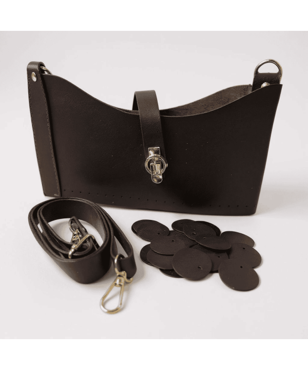 DERİ PULLU ÇANTA SETİ KAHVE