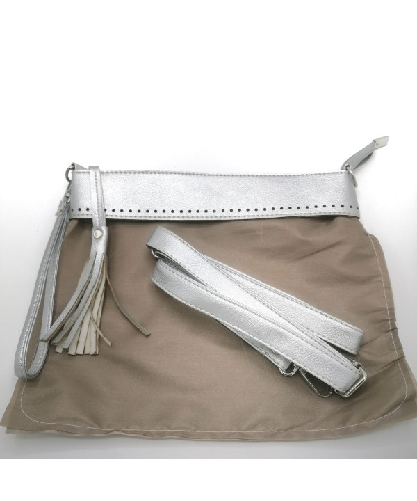 ASTARLI CLUTCH ÇANTA GÜMÜŞ ORTA BOY